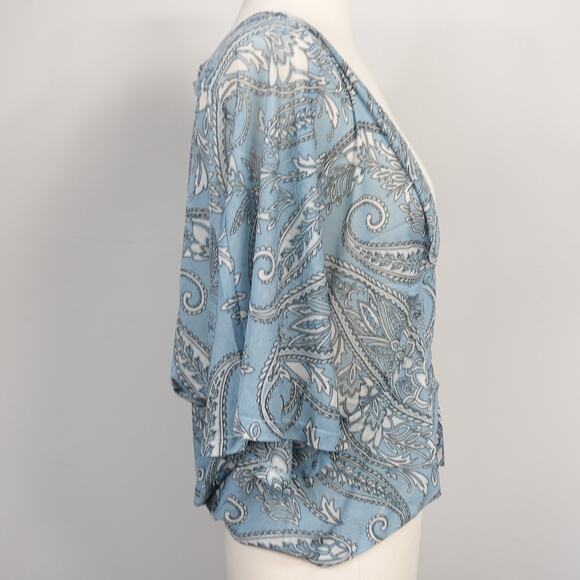 Vtg Y2K New York & Company Blue Paisley Sheer Cardigan Button Front Blouse - Picture 2 of 7